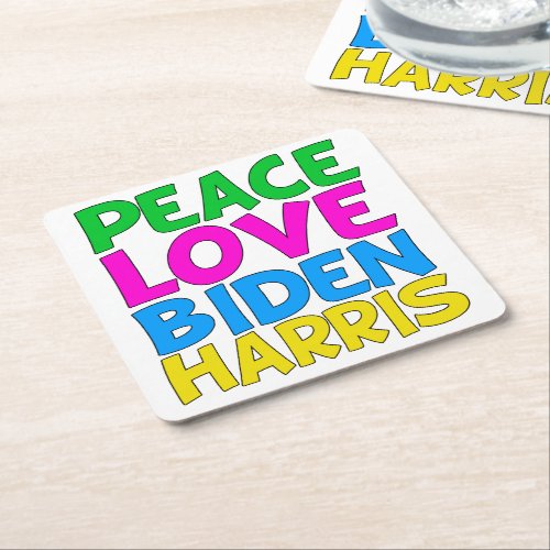 Peace Love Biden Harris Cute 2024 Election Square Paper Coaster