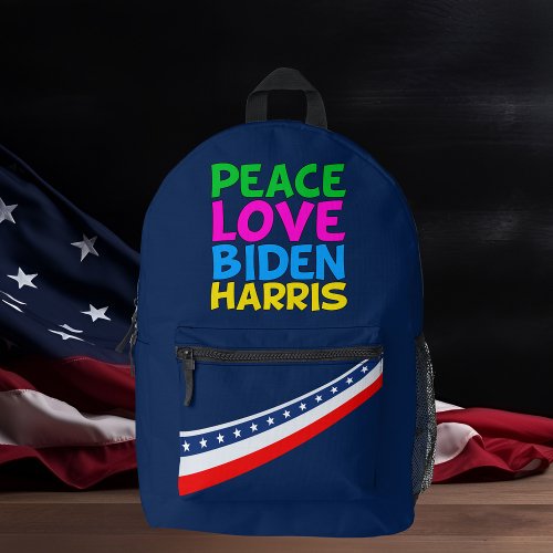Peace Love Biden Harris Cute Blue Political Printed Backpack