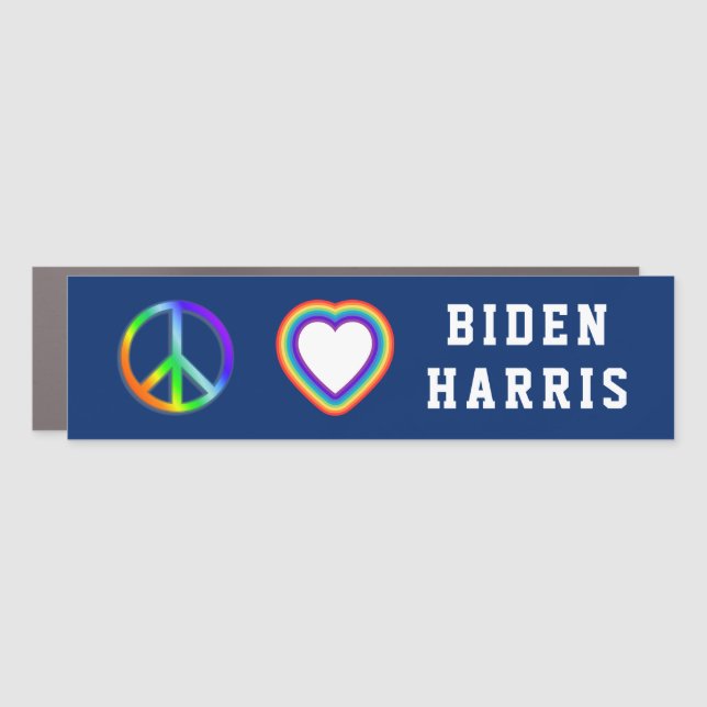 Peace Love Biden Harris Rainbow LBGT Car Magnet (Front)