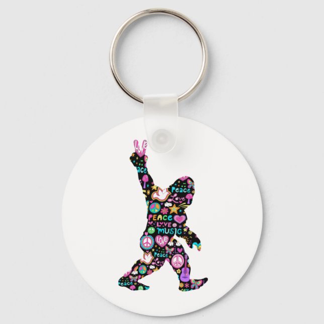 Peace Love Bigfoot Hippie Funny Bigfoot Love Keychain (Front)