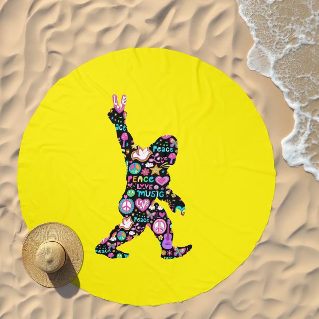 Peace Love Bigfoot Hippie Funny Bigfoot Lover      Beach Towel (Beach)
