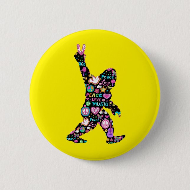 Peace Love Bigfoot Hippie Funny Bigfoot Lover    Button (Front)