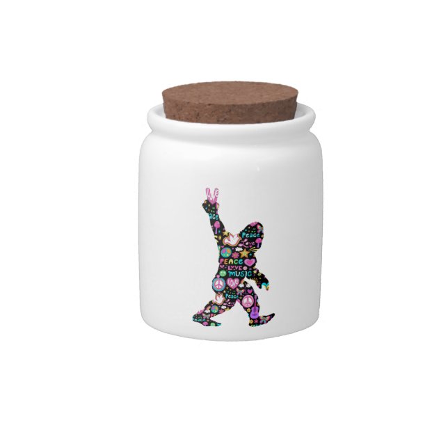 Peace Love Bigfoot Hippie Funny Bigfoot Lover      Candy Jar (Front)