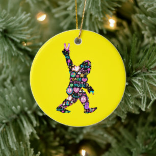 Peace Love Bigfoot Hippie Funny Bigfoot Lover Ceramic Ornament