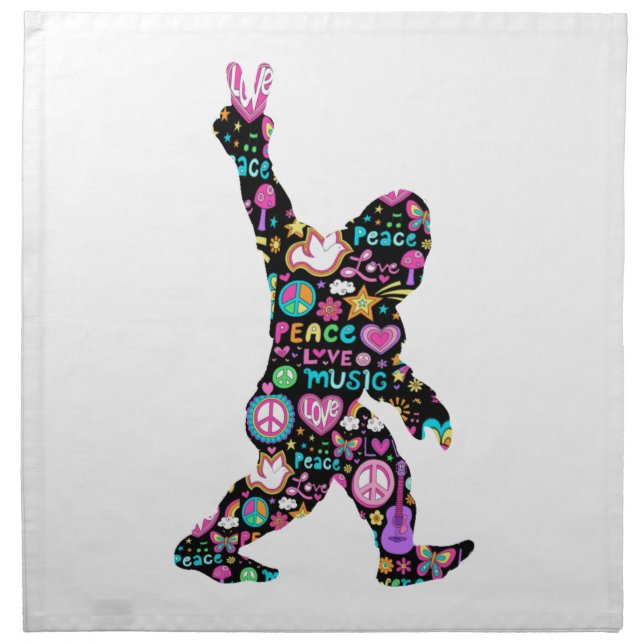 Peace Love Bigfoot Hippie Funny Bigfoot Lover      Cloth Napkin (Front)