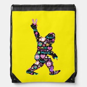 Peace Love Bigfoot Hippie Funny Bigfoot Lover Drawstring Bag