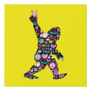 Peace Love Bigfoot Hippie Funny Bigfoot Lover    Faux Canvas Print