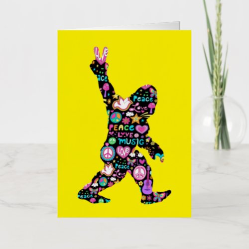 Peace Love Bigfoot Hippie Funny Bigfoot Lover Foil Greeting Card