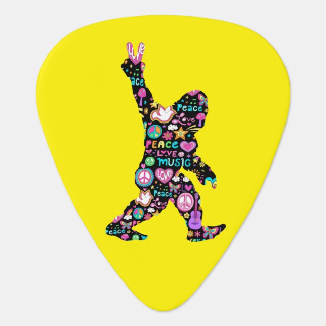 Peace Love Bigfoot Hippie Funny Bigfoot Lover    Guitar Pick (Front)