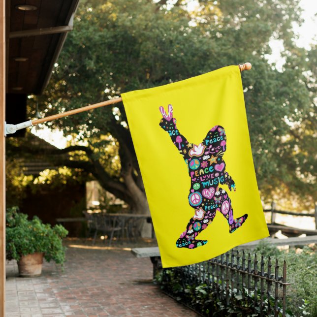 Peace Love Bigfoot Hippie Funny Bigfoot Lover      House Flag (In SItu)