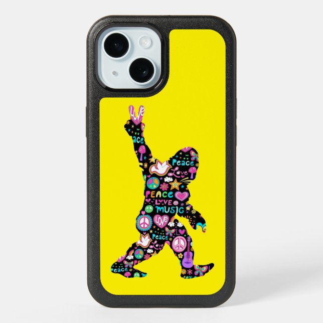 Peace Love Bigfoot Hippie Funny Bigfoot Lover      iPhone 15 Case (Back)