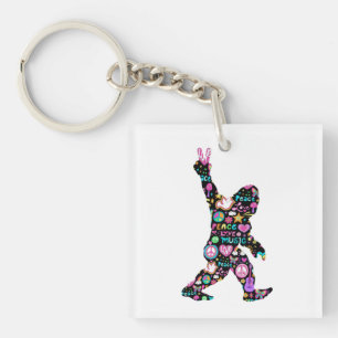 Peace Love Bigfoot Hippie Funny Bigfoot Lover Keychain