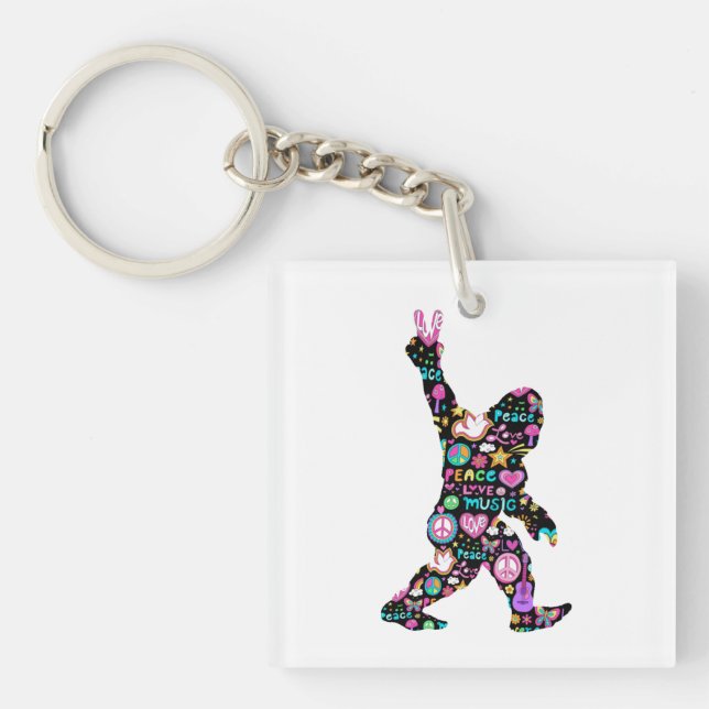 Peace Love Bigfoot Hippie Funny Bigfoot Lover     Keychain (Front)
