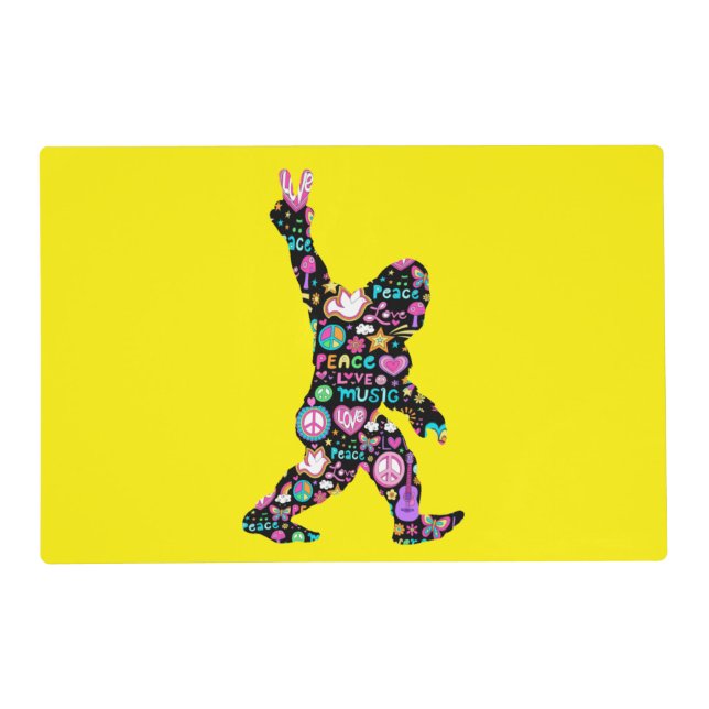 Peace Love Bigfoot Hippie Funny Bigfoot Lover Placemat (Front)