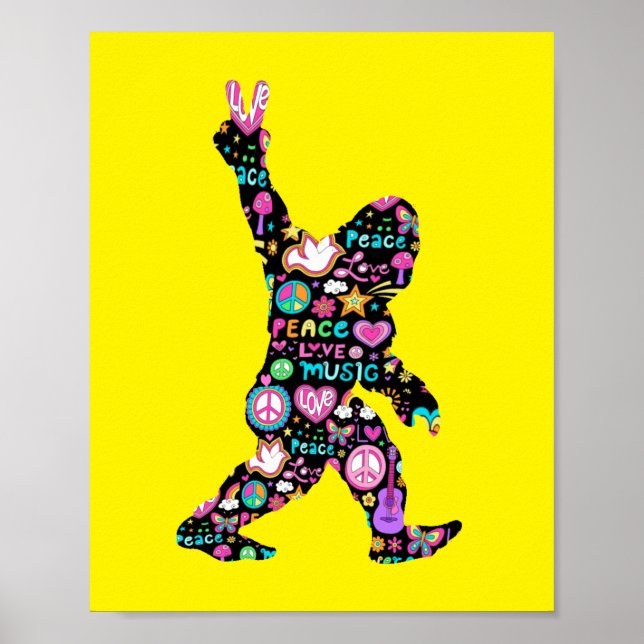 Peace Love Bigfoot Hippie Funny Bigfoot Lover    Poster (Front)