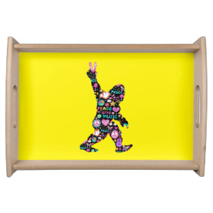 Peace Love Bigfoot Hippie Funny Bigfoot Lover Serving Tray