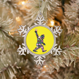 Peace Love Bigfoot Hippie Funny Bigfoot Lover Snowflake Pewter Christmas Ornament