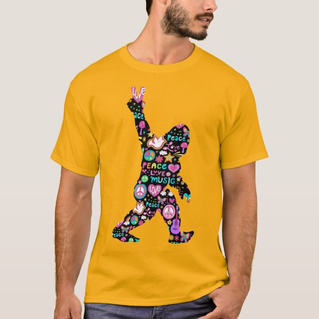 Peace Love Bigfoot Hippie Funny Bigfoot Lover  T-Shirt (Front)