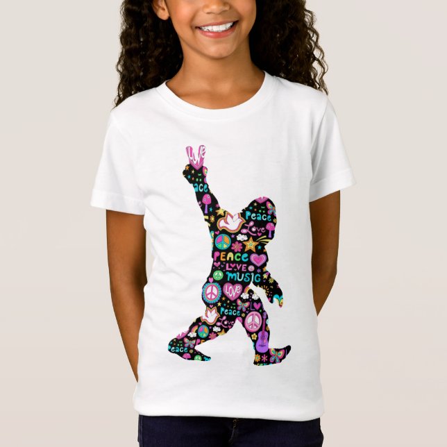 Peace Love Bigfoot Hippie Funny Bigfoot Lover T-Shirt (Front)