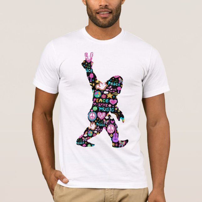 Peace Love Bigfoot Hippie Funny Bigfoot Lover T-Shirt (Front)