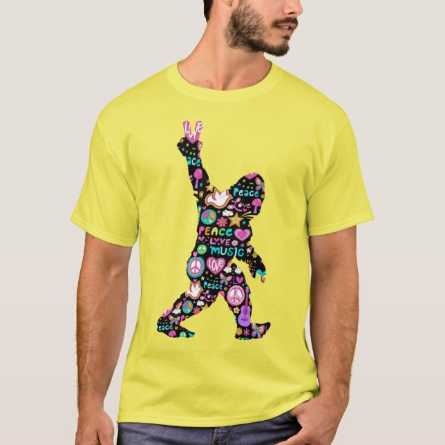 Peace Love Bigfoot Hippie Funny Bigfoot Lover   T-Shirt (Front)