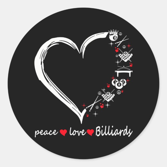 Peace love billiards heart classic round sticker (Front)