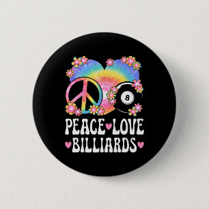 Peace Love Billiards Lover 60s 70s Hippie Outfit B Button