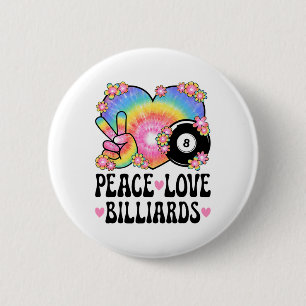 Peace Love Billiards Lover 60s 70s Hippie Outfit B Button