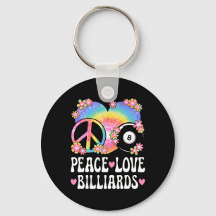 Peace Love Billiards Lover 60s 70s Hippie Outfit B Keychain