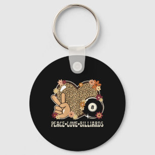 Peace Love Billiards Lover Leopard Print Girl Cute Keychain