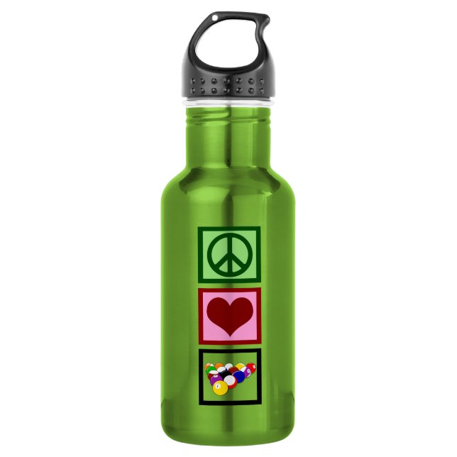 Peace Love Billiards Water Bottle (Front)
