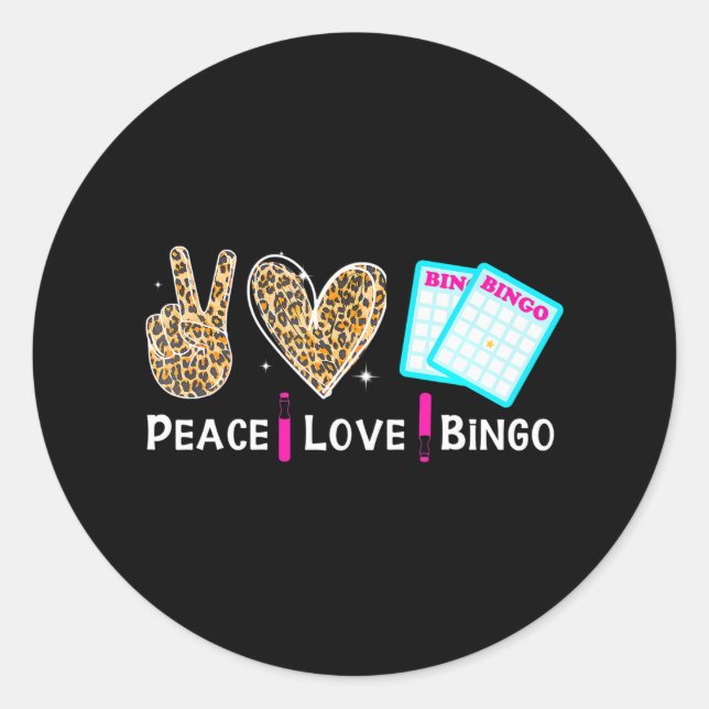 Peace Love Bingo Funny Bingo Lover Classic Round Sticker (Front)