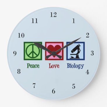 Peace Love Biology Classroom Large Clock
