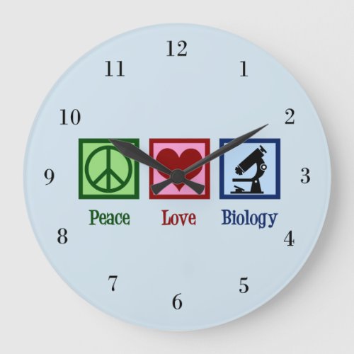 Peace Love Biology Classroom Large Clock