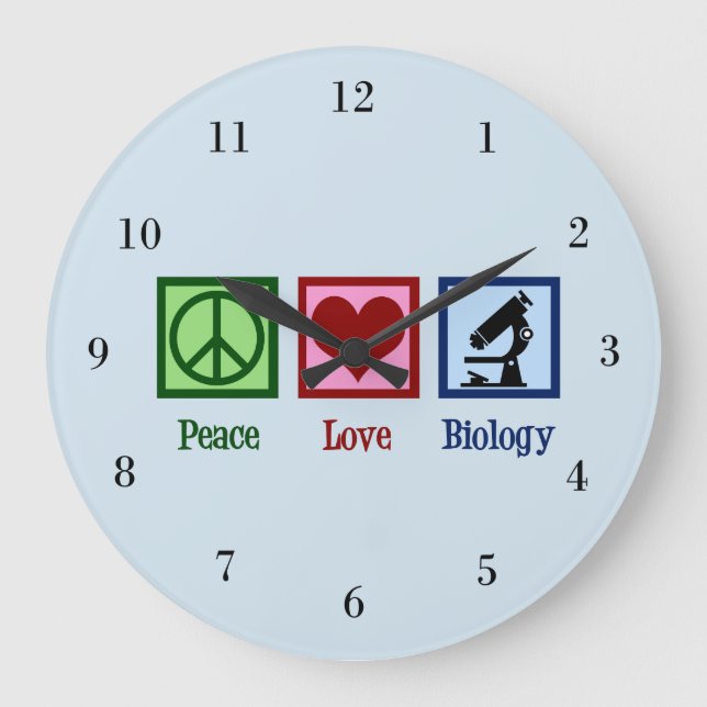 Peace Love Biology Classroom Large Clock (Front)