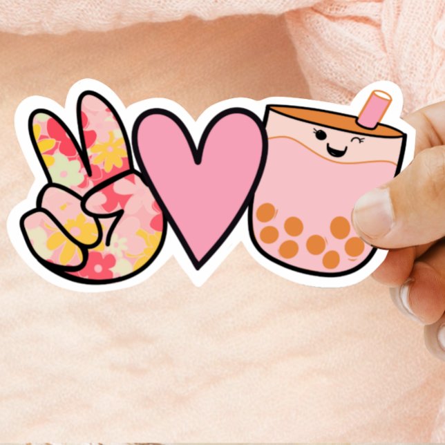 Peace Love Boba Bubble Tea Cute and Funny Sticker (Creator Uploaded)