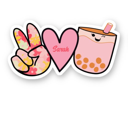 Peace Love Boba Bubble Tea Cute Custom Name Sticker