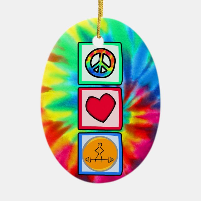 Peace, Love, Bodybuilding Ceramic Ornament (Front)