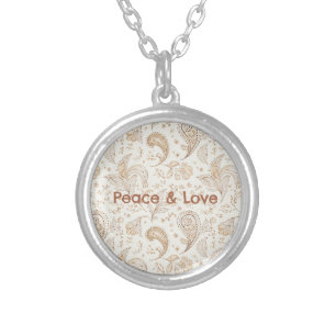 Peace Love Bohemian Hippie Sixties Paisley Silver Plated Necklace