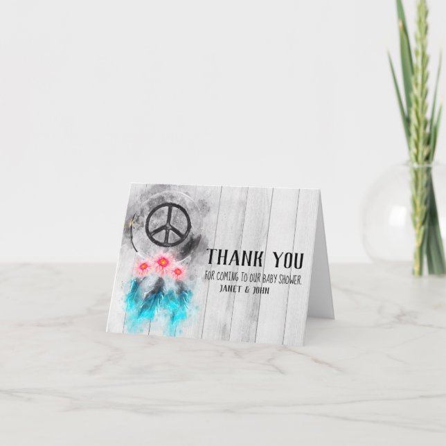 *~* Peace Love Boho Baby Shower Thank You Card (Front)