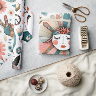 Peace & Love Boho Floral Wrapping Paper