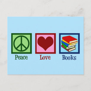 Peace Love Books Cute Blue Book Store Postcard