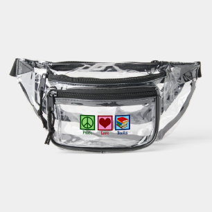 Peace Love Books Cute Librarian Clear Fanny Pack