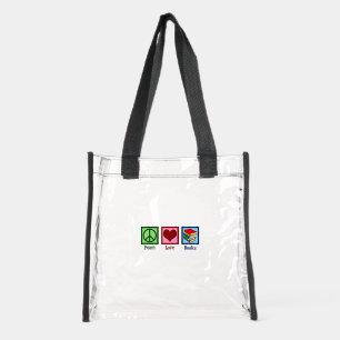 Peace Love Books Cute Librarian Clear Tote Bag