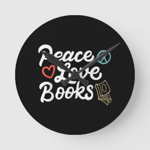 Peace Love Books Geeky & Cute Reading Round Clock