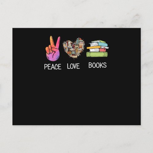 Peace love books postcard