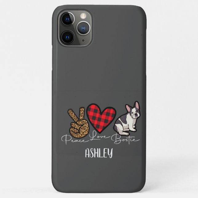 Peace Love Boston Terrier Plaid Cute Dog Lover  Case-Mate iPhone Case (Back)