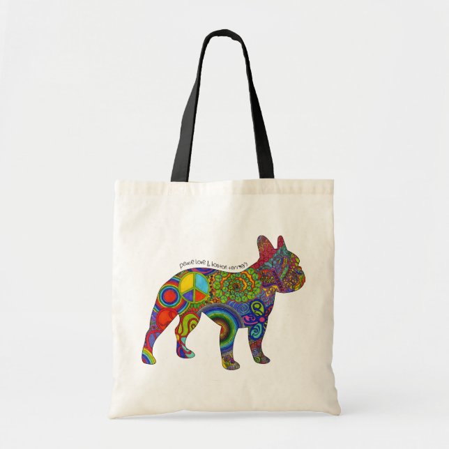 "Peace Love & Boston Terriers" Pop Art Tote Bag (Front)