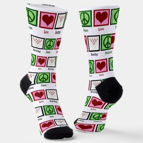 Peace Love Bowling Team Cute Bowler Socks