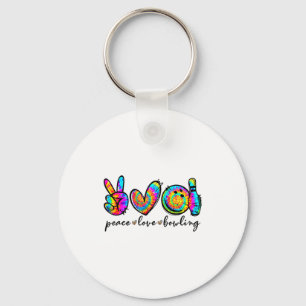 Peace Love Bowling Tie Dye Funny Bowling Lovers  Keychain